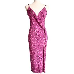 bebe Y2K Coquette Women’s Pink Animal Print Midi V-Neck Ruffle Wrap Dress Small‎